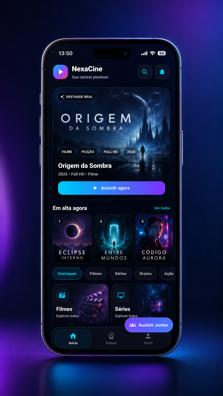 NexaCine app home screen